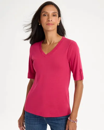 Chico's Pima V-neck Tee In Raspberry In Pink