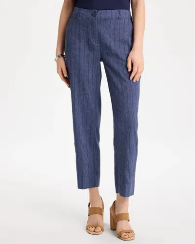 Chico's Pinstripe Soft-stretch Linen Crop Pants In Blue