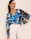Chico's Pintuck Detail Swirl Print Top In Blue Size 16/18 |  In Scandi Blue