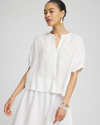 Chico's Pintuck Dolman Sleeve Linen Shirt In White Size Xxl |
