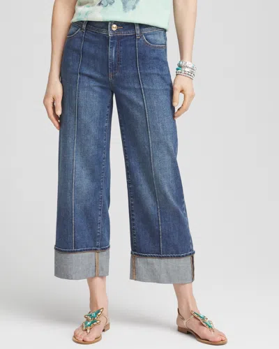 Chico's Pintuck High-cuff Cropped Jeans In Mariana Indigo Size 16/18 |