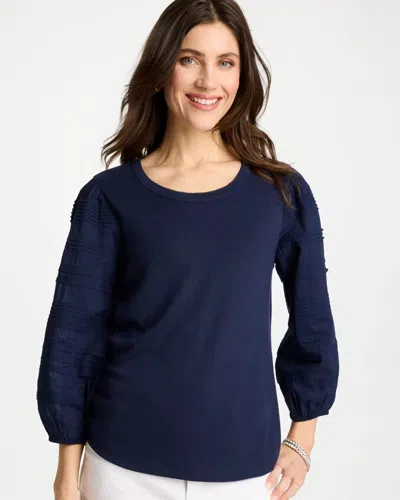 Chico's Pintuck Puff Sleeve Tee In Blue