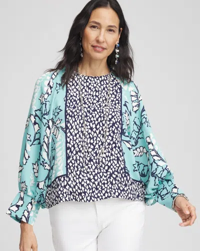 Chico's Pintuck Raglan Sleeve Blouse In Aquatic Teal Size 16/18 |