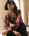 Chico's Pintuck Sleeve Orchid Print Blouse In Berry Compote Size 18 |  In Berry Compote