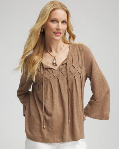 Chico's Pintuck Tie-front Notched-neck Tee In Teakwood Size 20/22 |