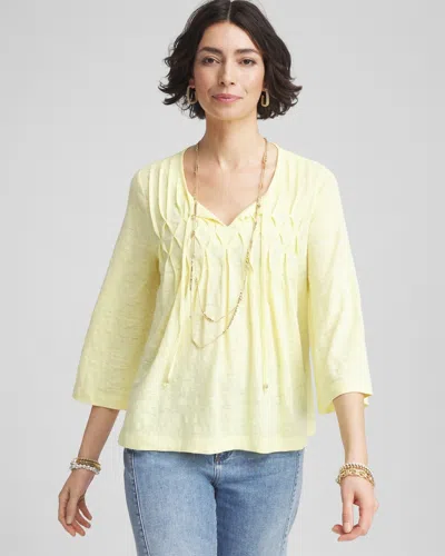 Chico's Pintuck Tie-front Notched-neck Tee In Yellow Size 16/18 |  In Bright Yellow