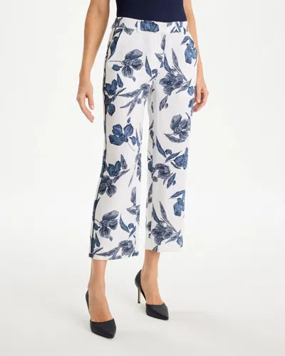 Chico's Piped Linen Fly Front Pants In Blue