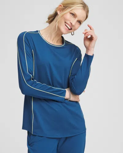 Chico's Piping Long Sleeved Pullover Top In Seaport Size 8/10 |  Zenergy Activewear