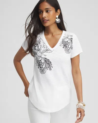 Chico's Placed Floral Cap Sleeve Tee In White Size 0/2 |