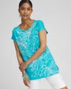CHICO'S PLACED FLORAL LINEN TUNIC TOP IN OCEANO SIZE 16/18 | CHICO'S