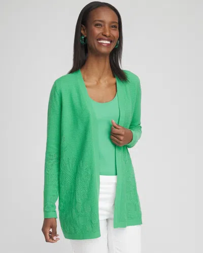 Chico's Placed Pointelle Cardigan Sweater In Grassy Green Size Medium |