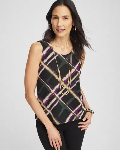 Chico's Plaid Mesh Tank Top In Black Size 12/14 |