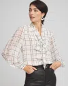Chico's Plaid Tie Bow Blouse In English Cream Size 12 |  In English Cream