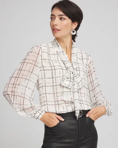 Chico's Plaid Tie Bow Blouse In English Cream Size 12 |