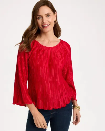 Chico's Pleated Flare Sleeve Top In Carmine Red