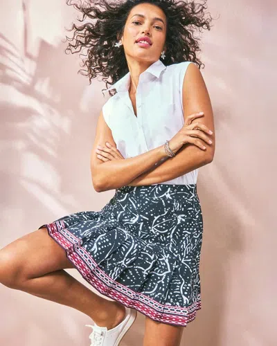 Chico's Pleated Floral Tennis Skirt In Black