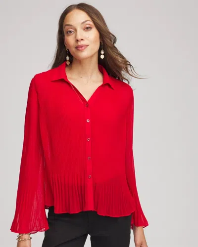 Chico's Pleated Georgette Blouse In Carmine Red