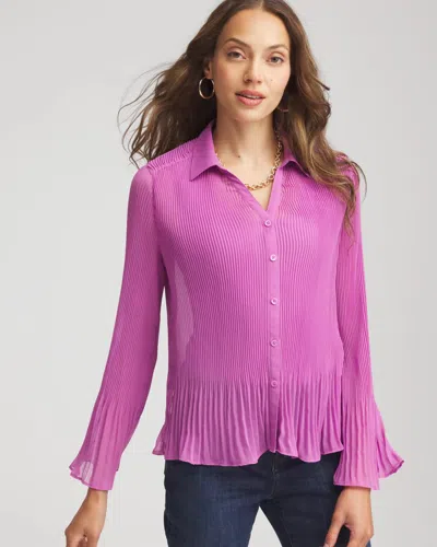 Chico's Pleated Georgette Blouse In Gooseberry In Pink