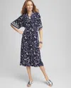 Chico's Pleated Floral Knit Midi Dress In Blue Size 16/18 |  In Passport Blue