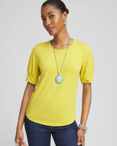 Chico's Touch Of Cool Pleated Roll Cuff Tee In Yellow Size 20/22 |  In Citron Yellow