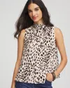 Chico's Pleated Smocked Tie-neck Top In Cream In Multi