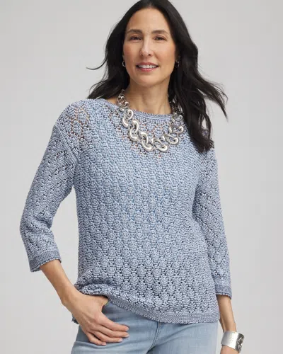 Chico's Pointelle Bateau-neck Pullover Sweater In Denim Size 8/10 |
