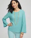 Chico's Pointelle Flare Sleeve Pullover Sweater In Aquatic Teal Size 20/22 |  In Aquatic Teal