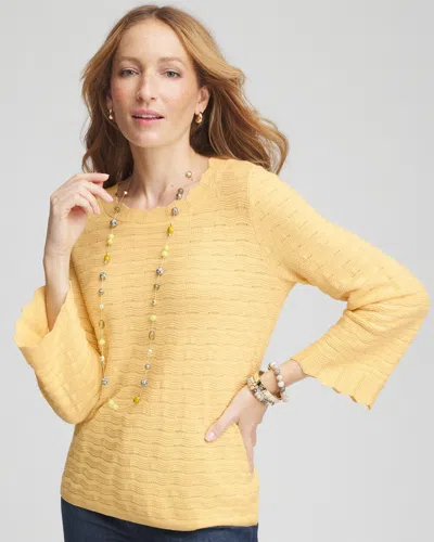 Chico's Pointelle Flare Sleeve Pullover Sweater In Yellow Size 8/10 |  In Golden Haze