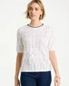 Chico's Pointelle Blanket-stitch Pullover Sweater In White In White