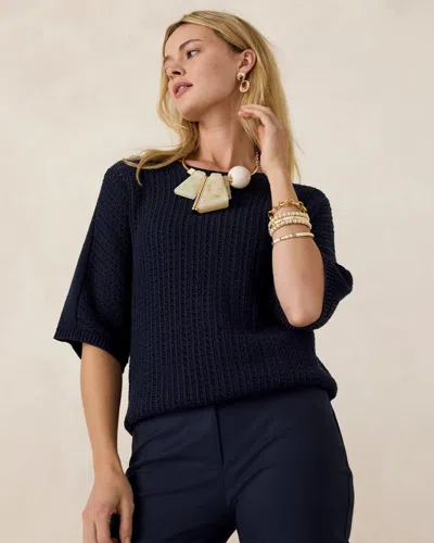 Chico's Pointelle Crewneck Pullover Sweater In Blue