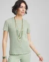 Chico's Pointelle Crewneck Sweater Tee In Moroccan Mint Size 4/6 |  In Moroccan Mint