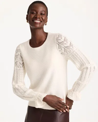 Chico's Pointelle Crochet-lace Sleeve Pullover In Soft Ivory