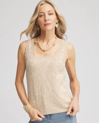 Chico's Pointelle Lace Scallop Sweater Tank In Wild Truffle Size 16/18 |