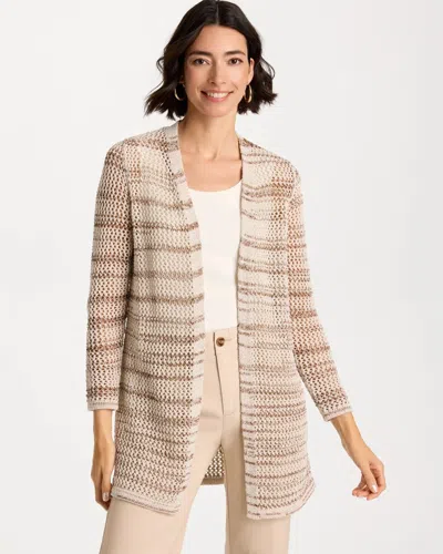 Chico's Pointelle Metallic Cardigan Sweater In Cattail Brown
