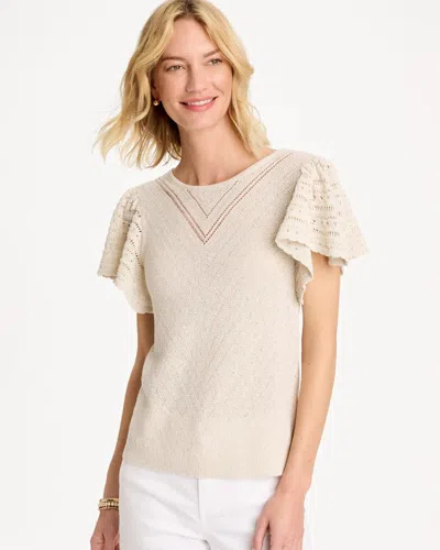 Chico's Pointelle Metallic Flutter-sleeve Pullover In Cream In White