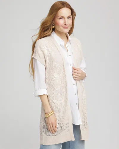 Chico's Pointelle Open-front Cardigan Sweater In Neutral