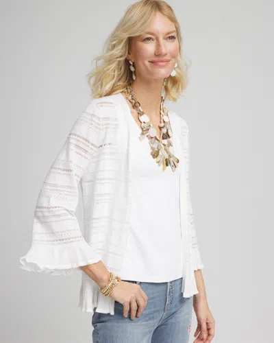 Chico's Pointelle Open Front Cardigan Sweater In White Size 16/18 |  In Alabaster