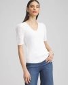 Chico's Pointelle Sleeve Pullover In White Size 16/18 |  In White