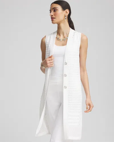 Chico's Pointelle Sleeveless Midi Sweater Vest In White