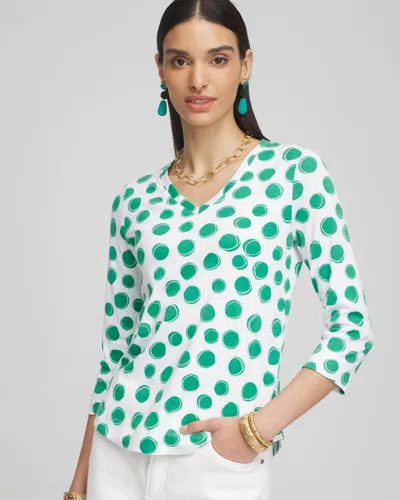 Chico's Polka Dot Pima 3/4 Sleeve Everyday Tee In White