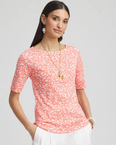Chico's Polka-dot Pima Bateau-neck Tee In Melon Mambo Size 8/10 |