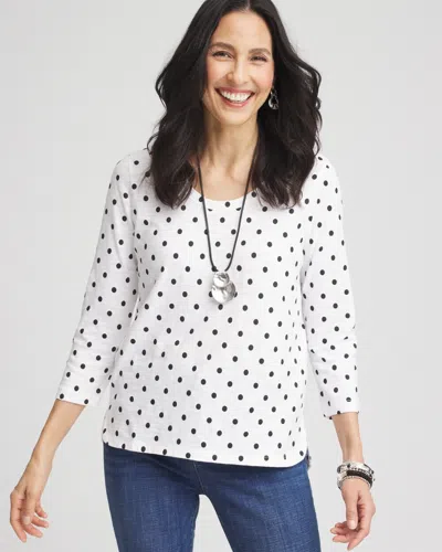 Chico's Polka-dot Scoop-neck Tee In White Size 16/18 |  In Alabaster