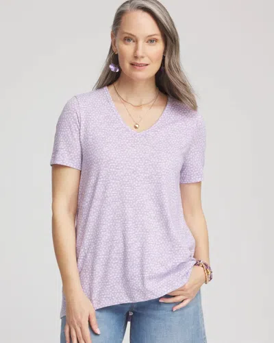 Chico's Polka-dot Short Sleeve Forward Seam Tee In Purple