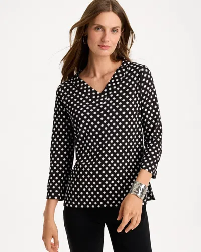 Chico's Polka-dot Pima Cotton 3/4 Sleeve Tee In Black