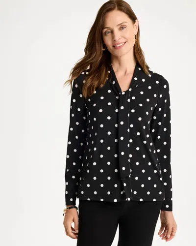 Chico's Polka-dot Tie-neck Tunic In Black