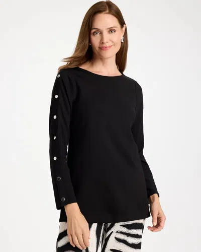 Chico's Ponte Cotton Button Tunic In Black