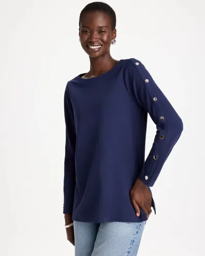 Chico's Ponte Cotton Button Tunic In Blue In Passport Blue