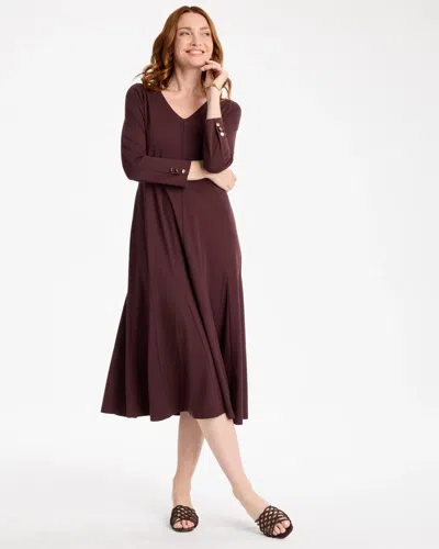 Chico's Ponte Cotton Godet Midi Dress In Bitter Chocolate