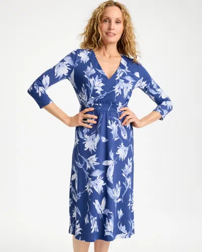 Chico's Ponte Cotton Surplice Maxi Dress In Storm Blue