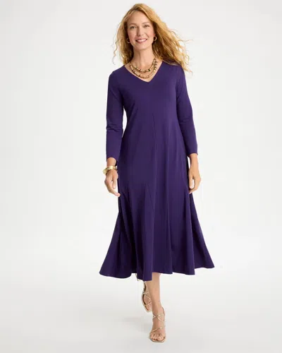 Chico's Ponte Godet Long-sleeve Dress In Harvest Purple